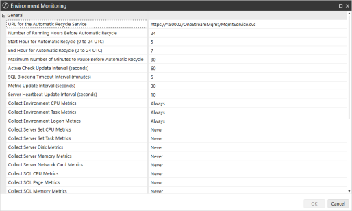 Enviornment Monitoring dialog box